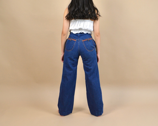 70S Size 23/24 Dark Wash Wide Leg Flare Vintage Denim Jeans