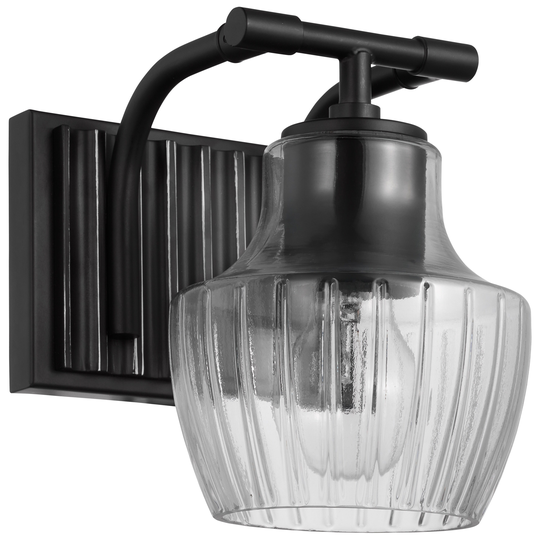 Destin 1 Light Vanity Medium Base 60 Watt Black And Silver Accent Finish Clear Ribbed Glass