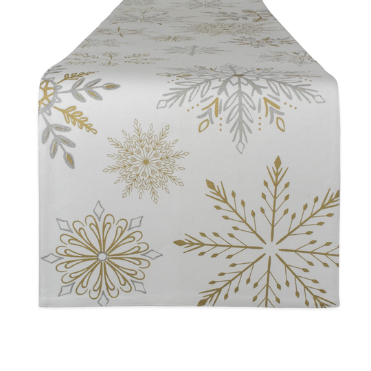 72" Ivory Silver Colored Snowflake Sparkle Printed Table Runner