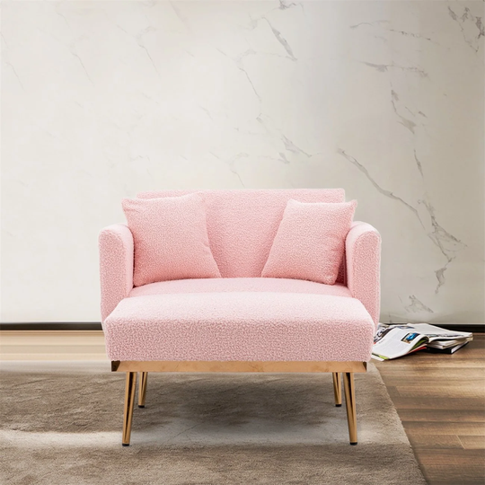 Accent chair, Modern Chaise Lounge Chair with Adjustable Backrest & Gold Metal Legs, Teddy Fabric Leisure Chair for Living Room