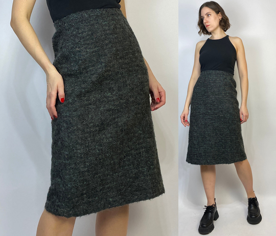 Vtg 80S Wool Moody Mohair Pencil Skirt Small