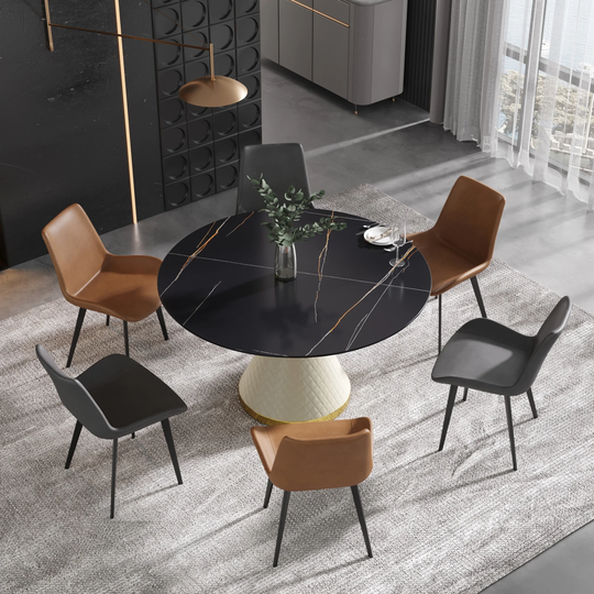 Round Marble Dining Table, Sintered Stone Table Top with Pedestal