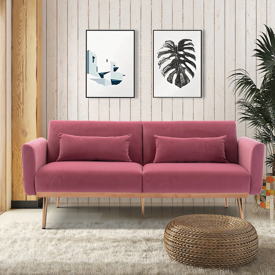 Modern Convertible Folding Sleeper Recliner Furniture Velvet Upholstered Loveseat Pillow Back Sleeper Sofa with Metal Feet