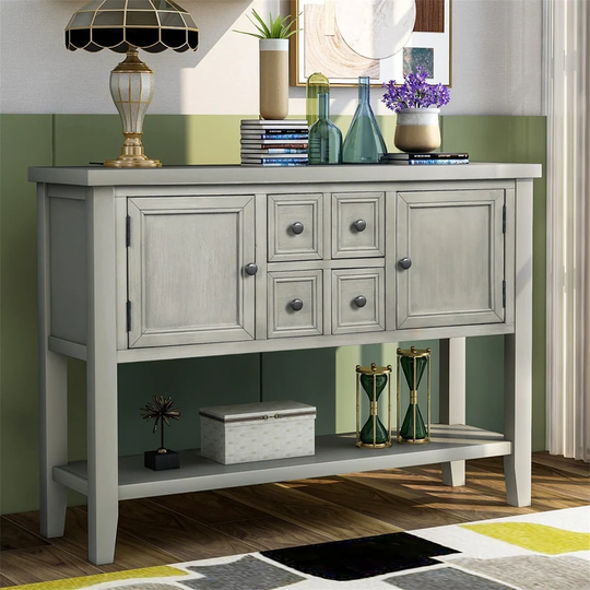 Solid Wood Frame Buffet Sideboard Console Table with Bottom Shelf