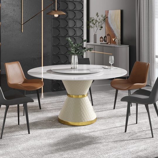 59" Modern Marble Dining Table Round Dining Table with Lazy Susan