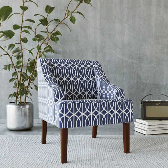 Porch & Den Cammy Blue Trellis Swoop Accent Chair