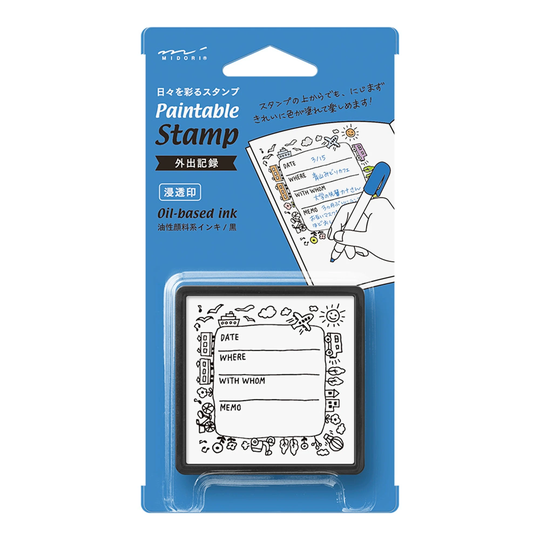 Midori Square Paintable Stamp Re-Inkable Self-Inking | Going Out Event Tracker Blue Package