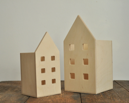 Large Or Small - House Wooden Pencil Box, Desk Organizer, Natural Wood, Unpainted, Lantern, Miniature Houses