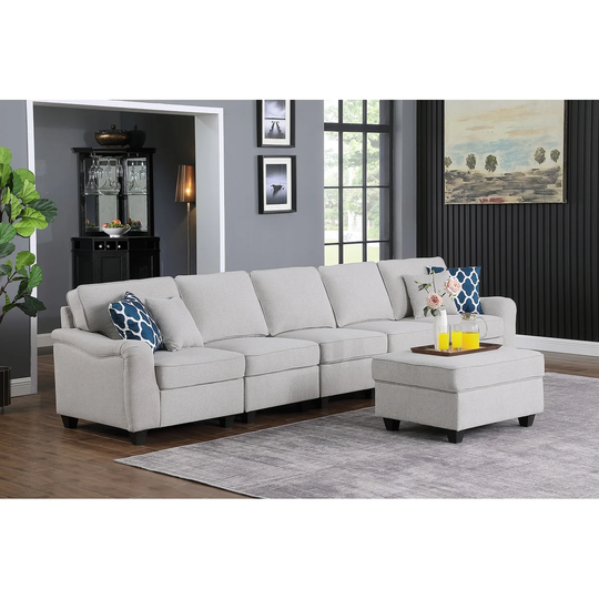 6 Piece Modular Sofa with Ottoman in Light Gray
