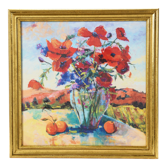 Watercolor Floral Print with Solid Wood Frame - Multi-Color