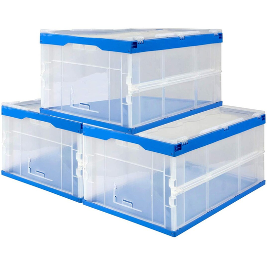 Mount-It! Folding Plastic Storage Crate, 65L (Set of 3)