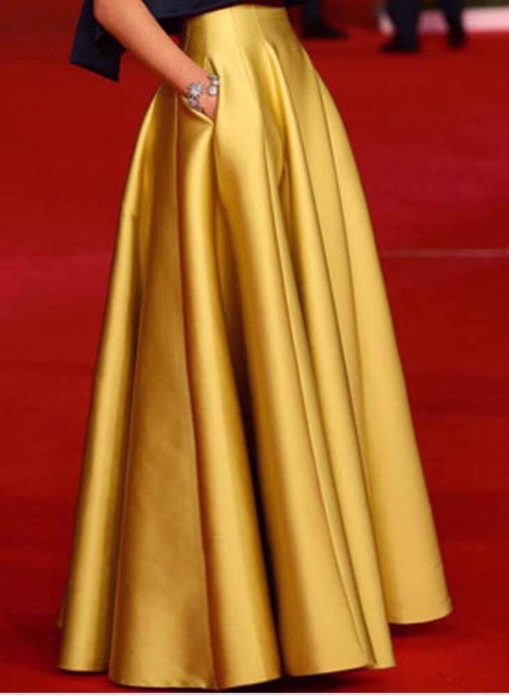 Gold Skirt, High Waist Pleated Bridesmaid Dress, Ball Gown, Wedding Prom Formal Dresses For Women, Skirt