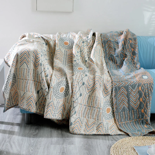 Reversible Scandi Nordic Sofa Throw Blanket Boho Bed Cotton Aztec Bohemian Large Knitted S, M, L