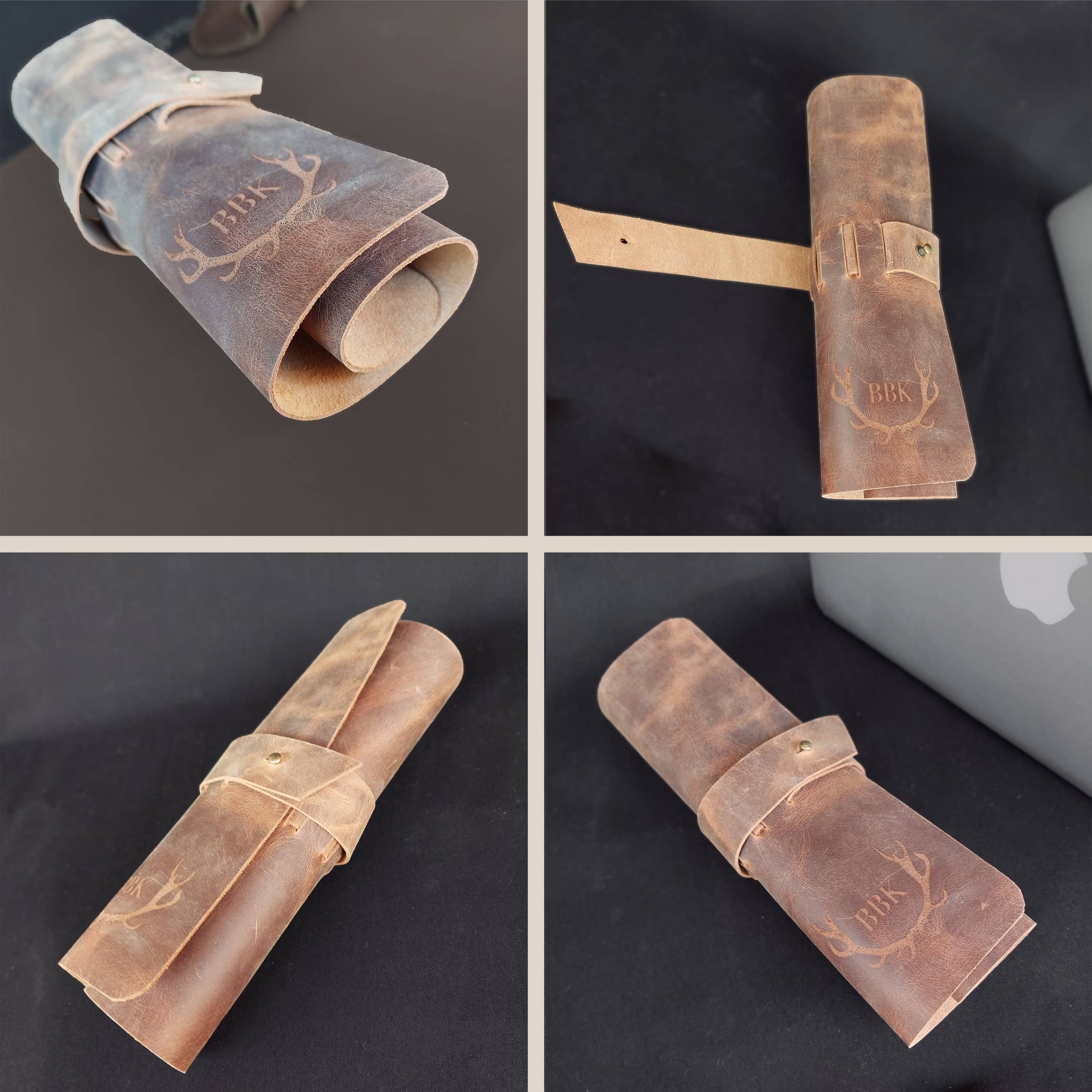 Personalized Leather Pencil Roll, Wrap Case Handmade Pen Pouch Custom Roller