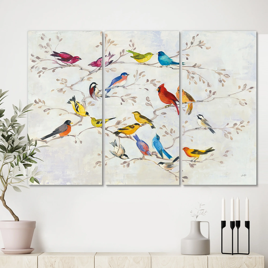 Designart 'Multi-Color Bird on Tree' Modern Farmhouse Canvas Art