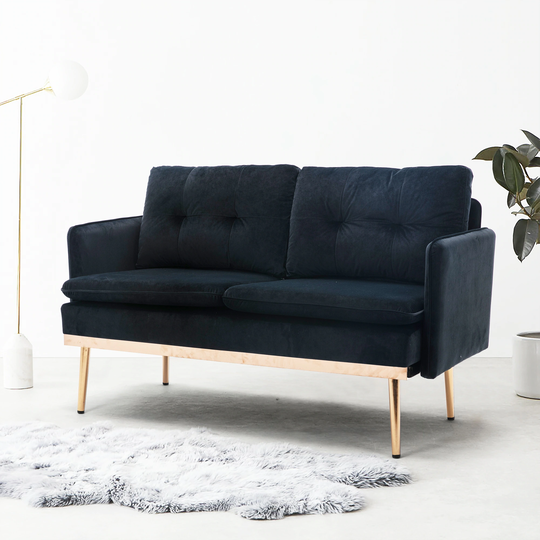 Modern Vintage Velvet Accent Loveseat Sofa with 2 Tufted Cusion Back and Rose Golden Tapered Stainless Legs