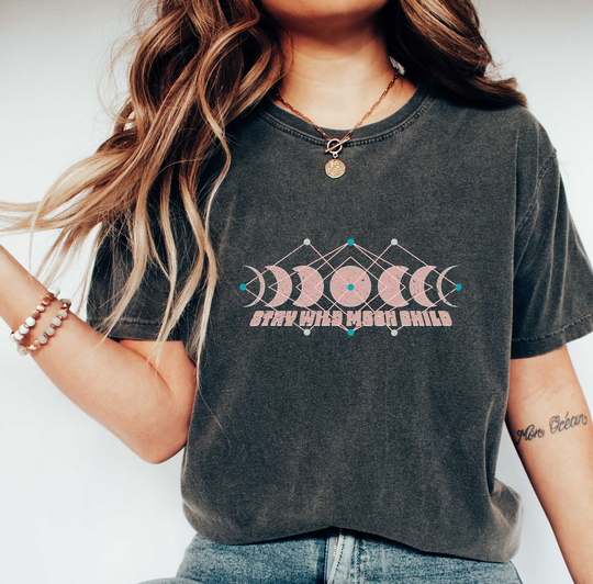 Comfort Colors Boho Shirt, Stay Wild Moon Child Retro Comfy Oversized Celestial Aesthetic Vintage Shirt