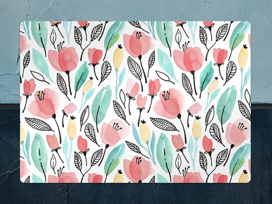 Watercolor Flowers Chair Mat, Pink Vinyl Floor Blue Protective Floral Splat Office Decor, Room Rug, Comfort Mat
