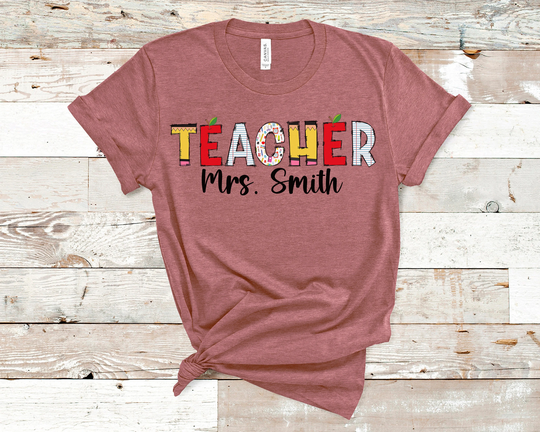 Customized Name Teacher Shirt, Personalized Back To School Elementary Pencil Apple Shirt