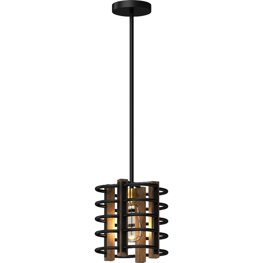 Volume Lighting 1-Light Indoor Bronze and Walnut Industrial Cage - Bronze and Walnut