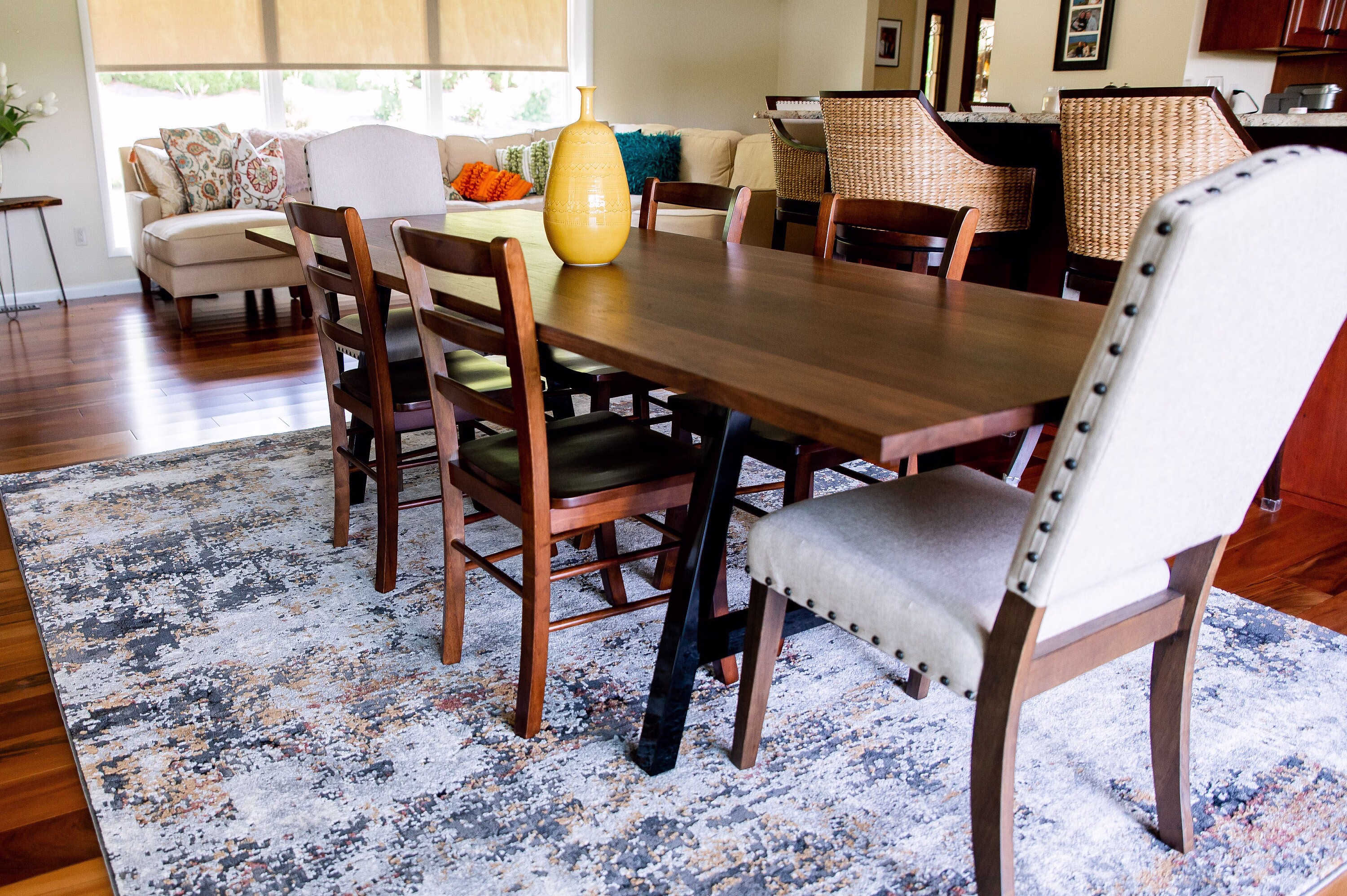 Modern Dining Table with A-Shaped Legs, Thin Walnut Table, Dark Wood Dine With Legs