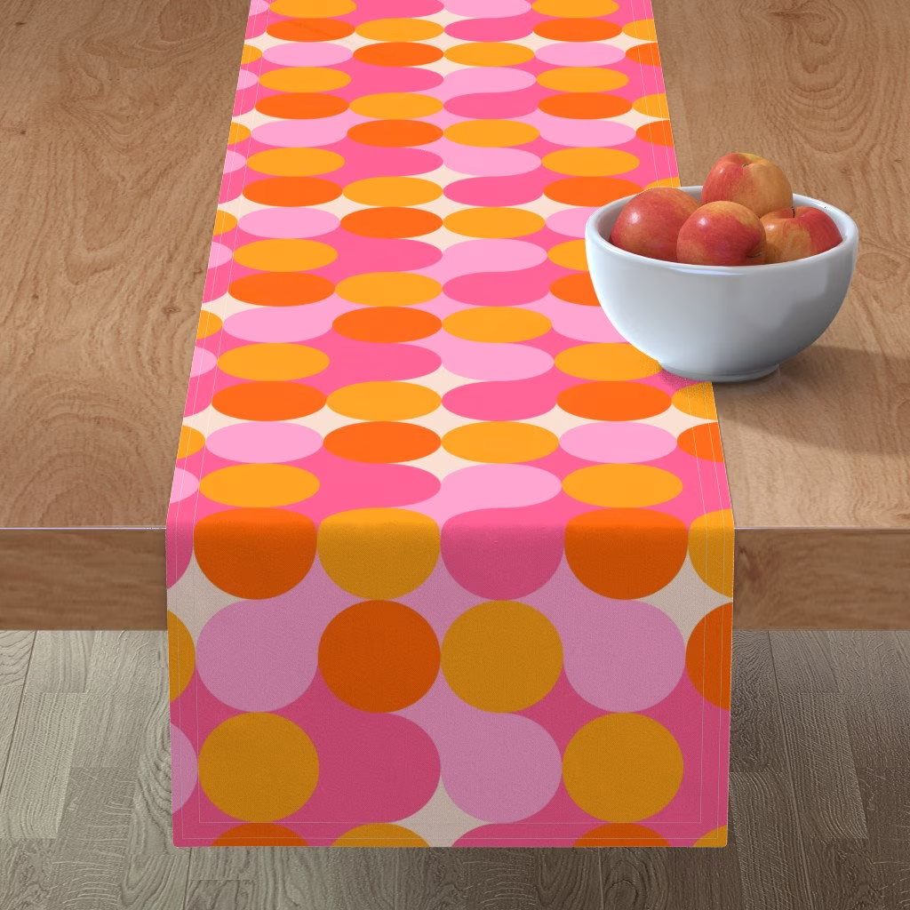 Groovy Polka Dots Table Runner - 70S Hot Pink By Dominique Vari Retro Colors Cotton Sateen Spoonflower