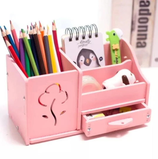 Diy Multi-Function 4 Grid Desktop Organizer, Pen Holder, White/Pink Storage Case, Pencil Party Favor, School, Office Desk Organizer
