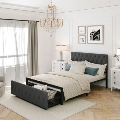 Full Size Platform Bed With A Big Drawer Storage Bed Metal