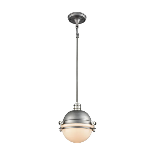 Riley 1-Light Pendant, Weathered Zinc/Polished Nickel