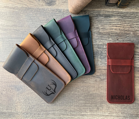 Personalized Pen Case, Leather Custom Pencil Pouch, Engraved Holder, Fountain Case