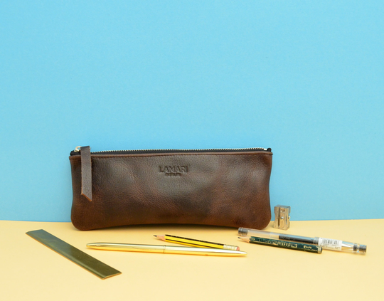 Leather Zip Pencil Case, Leather Pencil Case, Dark Brown, Case, Brown Leather, Leather Case