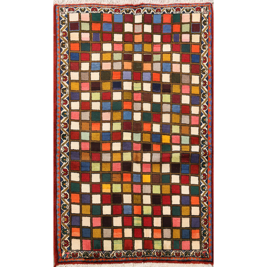 Checkered Gabbeh Pastel Color Transitional Handmade Wool Area Rug - 3'4" x 4'9"