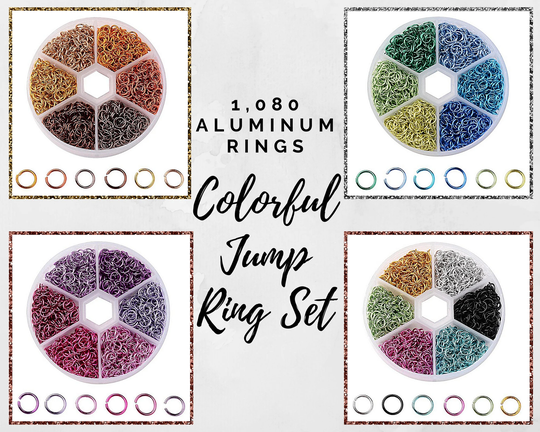 1080 Jump Rings, 6 Colors, Size 6x0.8mm, 20 Gauge, Aluminum, 4.4mm Inner Diameter, Red, Orange, Copper, Yellow, Blue, Pink, Purple, Green