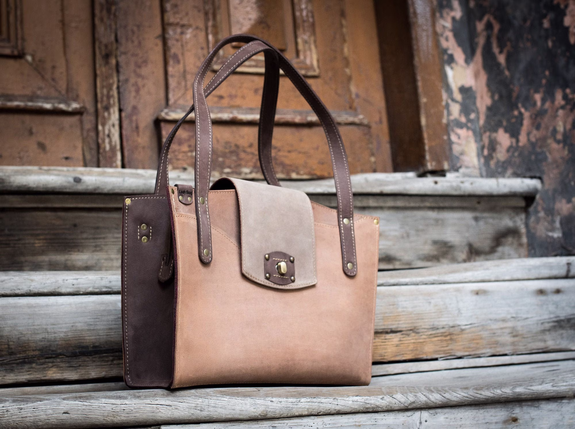 Leather Women Tote Crossbody Shopper Handbag Strong Well Made Unique Purse Office Bag Personalizable Woman Gift Ladybuq Duffels Beige Brown