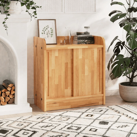 Natual Wood Minimalist Sideboard With Cabinets, Entryway Buffet 2 Shelves, Brown Storage Console Table, Home & Living