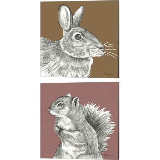 Kelsey Wilson 'Watercolor Pencil Forest Color (Rabbit & Squirrel)' Canvas Art (Set of 2)