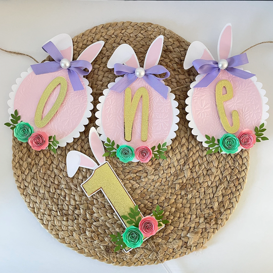 Bunny One High Chair Banner, Floral 1st Birthday Theme, Some Bunny Is