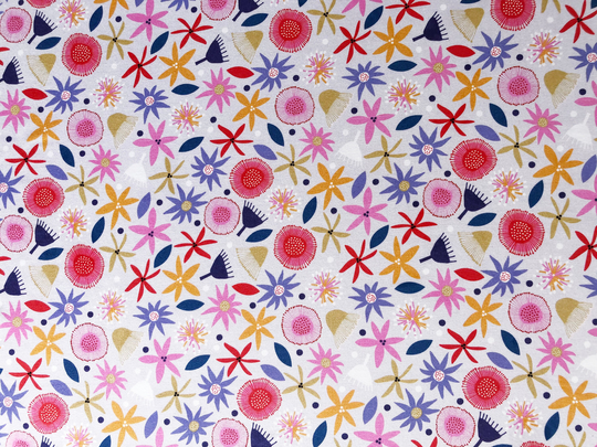 Australian Native Gum Flora Blooming Abstract Light Gray Quilting Cotton Fabric By 1/4 Yard Or 1/2 Fat Quarter