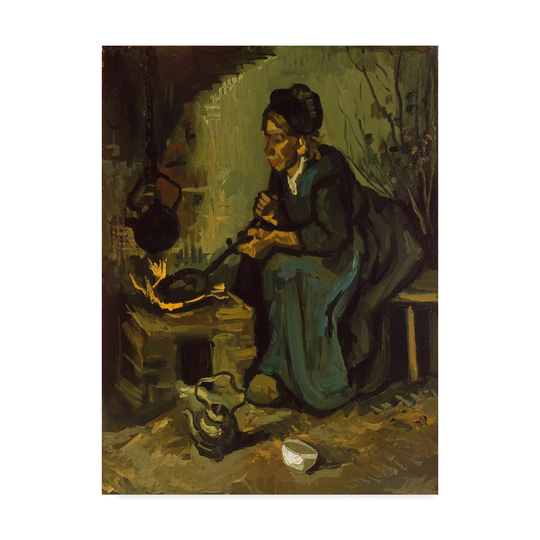 Vincent Van Gogh 'Peasant Woman Cooking by A Fireplace' Canvas Art - Multi-color