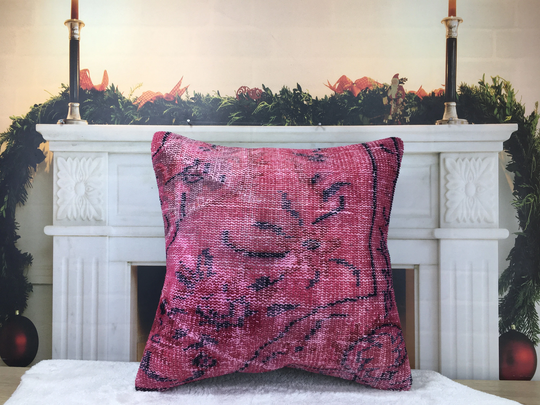 Pink Sofa Pillow, Turkish Vintage Rug Couch Bedroom 20x20 Entry Floral 2643