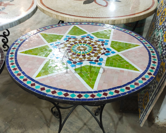 The Star Mosaic Table For Outdoor Patio, Custom Your Own Design, Ceramic Table, Dinner & Coffee Table, 100% Handcrafted Round