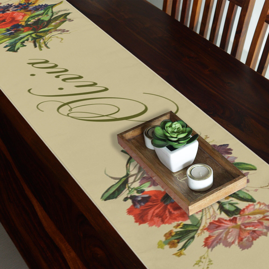 Botanical Table Runner, Poppy Flowers Cloth, Personalized Vintage Runner Floral