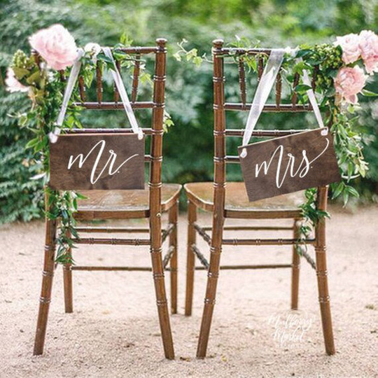 Mr & Mrs Signs, Wedding Chair Wooden Sign, Photo Prop Gift, Bride Groom, Sweetheart Table - I1