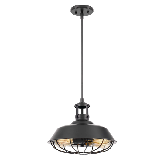 Wilbur 2-Light Black Finish Pendant 14" x14"x 12" - Small Pendant