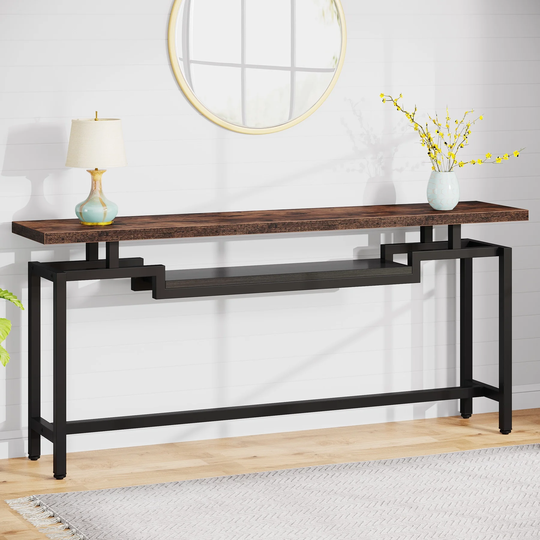 70.86 Inches Extra Long Console Table, 2-Tier Industrial TV Stand,Entryway Table