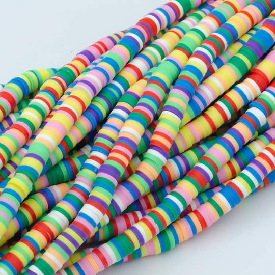 6mm Rainbow Color Vinyl Heishi Disc Beads, Polymer Clay African Wholesale Diy Making Jewelry Necklace Bracelet Phone Strap