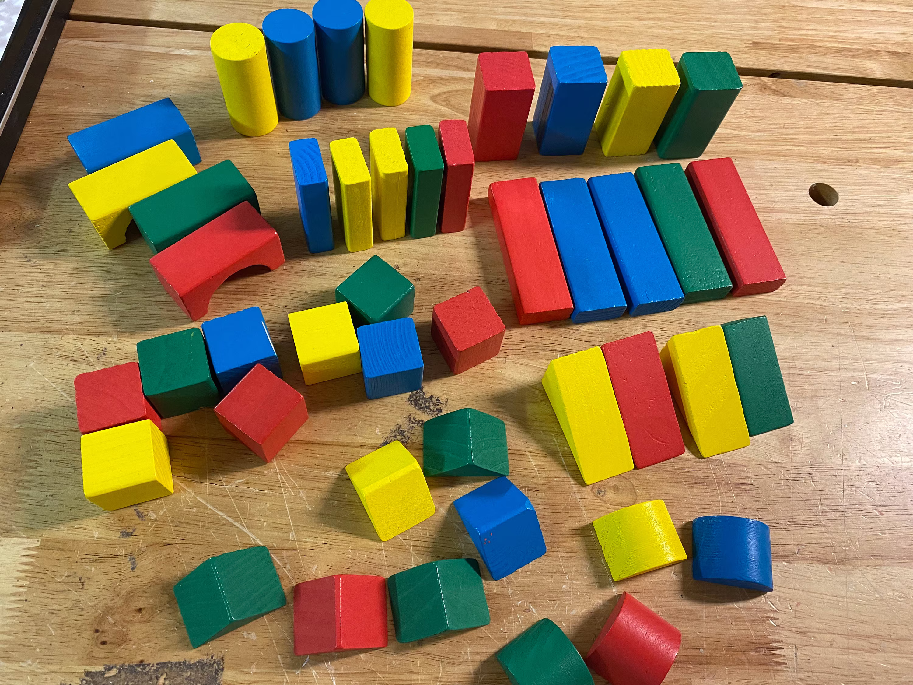 Vintage Tootsietoy Colorful Wood Building Blocks - Over 40 Blocks, Colored #3176