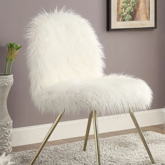 Venetian Worldwide Caoimhe White and Gold Faux Fur Accent Chair