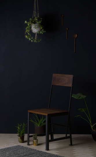 Konk ‖ "Slim' Industrial Chair [Walnut] Bespoke Sizes Available Solid Walnut & Steel Dining Seat, Wood Kitchen Seating