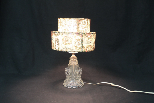 Vintage Clear Glass Table Lamp With Floral 2-Tier Fiberglass Shade | V3656
